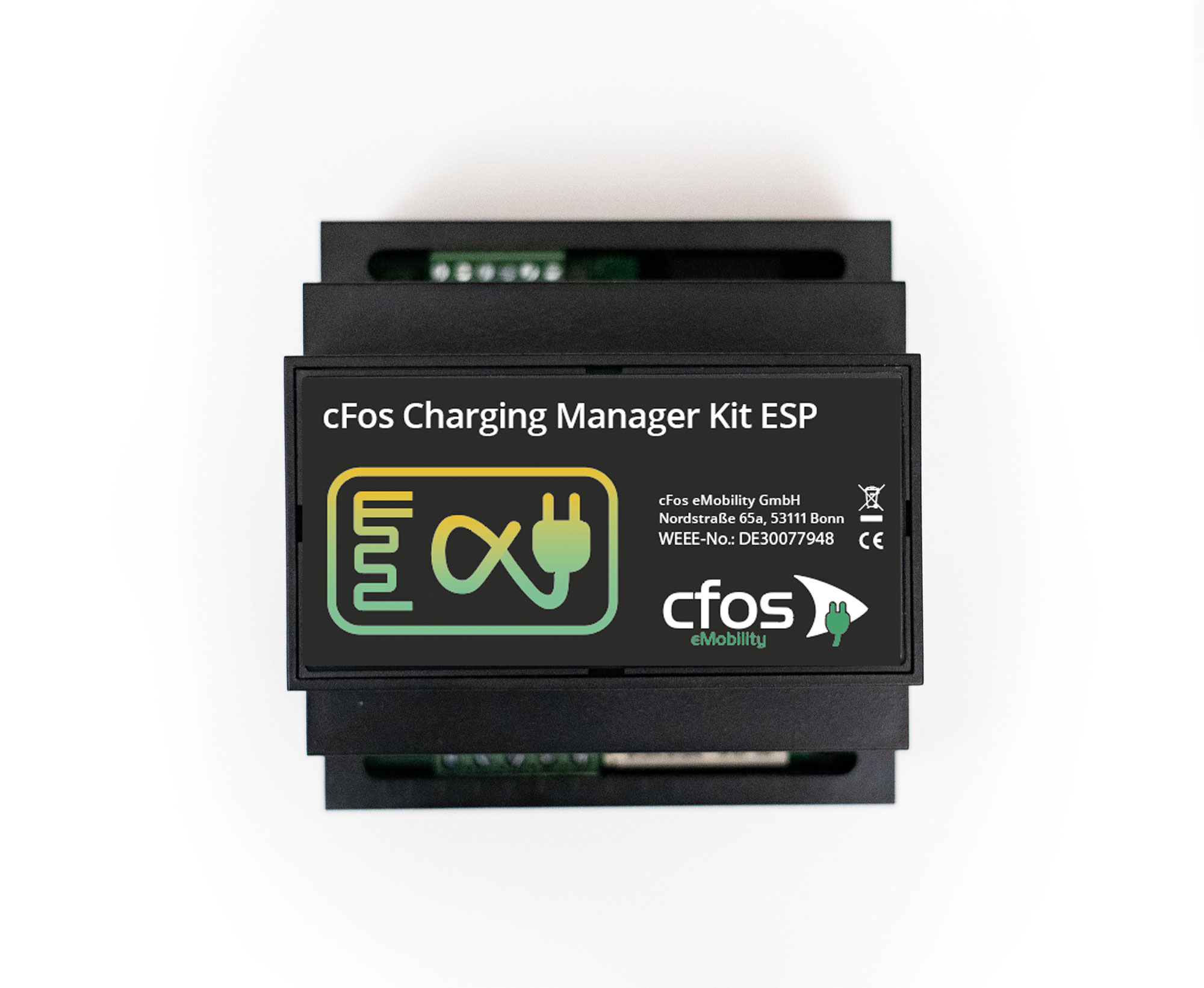 Das Bild zeigt ein elektronisches Steuergerät mit einem Logo gestaltet von Strahlenkatzen Studio für Grafikdesign in Köln