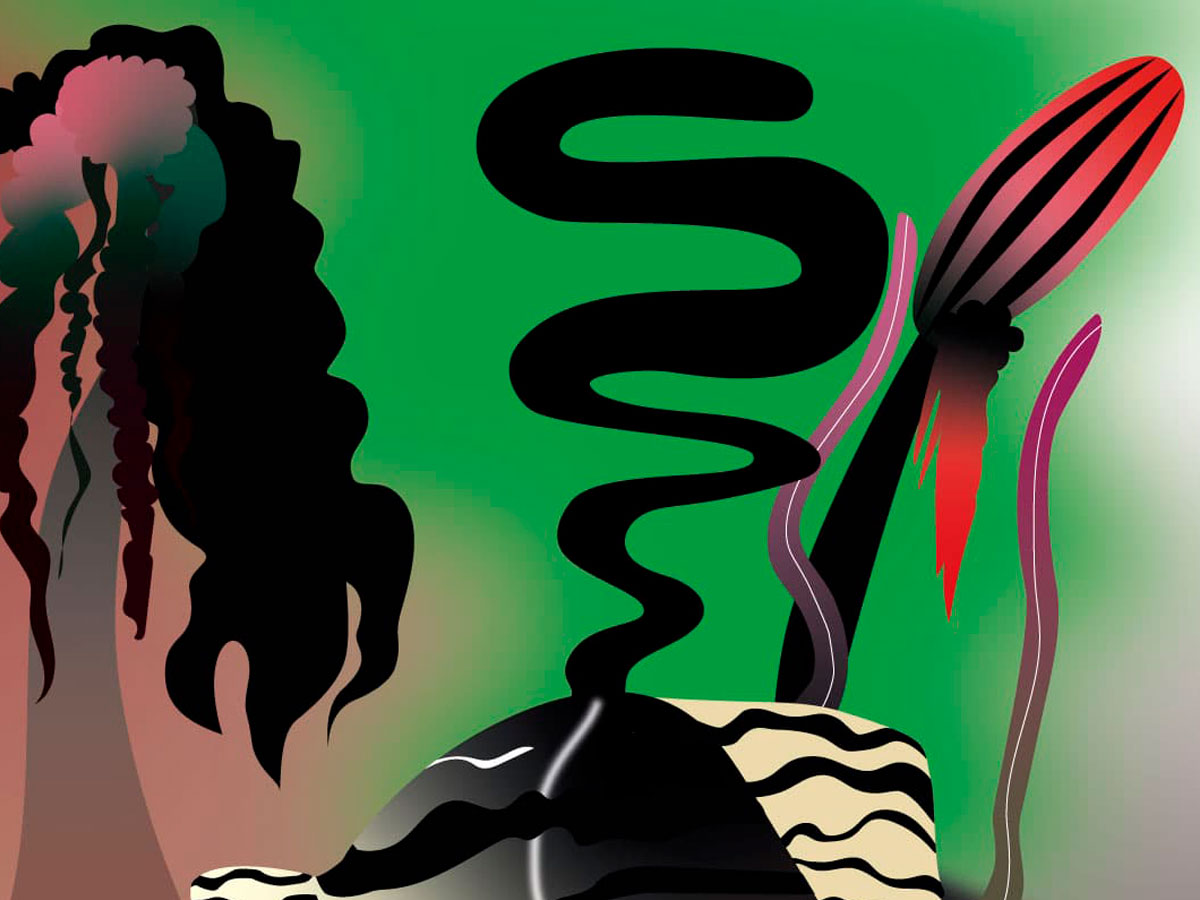 Freie Illustration des Studios für Grafikdesign und Illustration Strahlenkatzen in Köln, die einen Tiger zeigt, hochformatige farbige Vektorgrafik mit vielen Farbverläufen